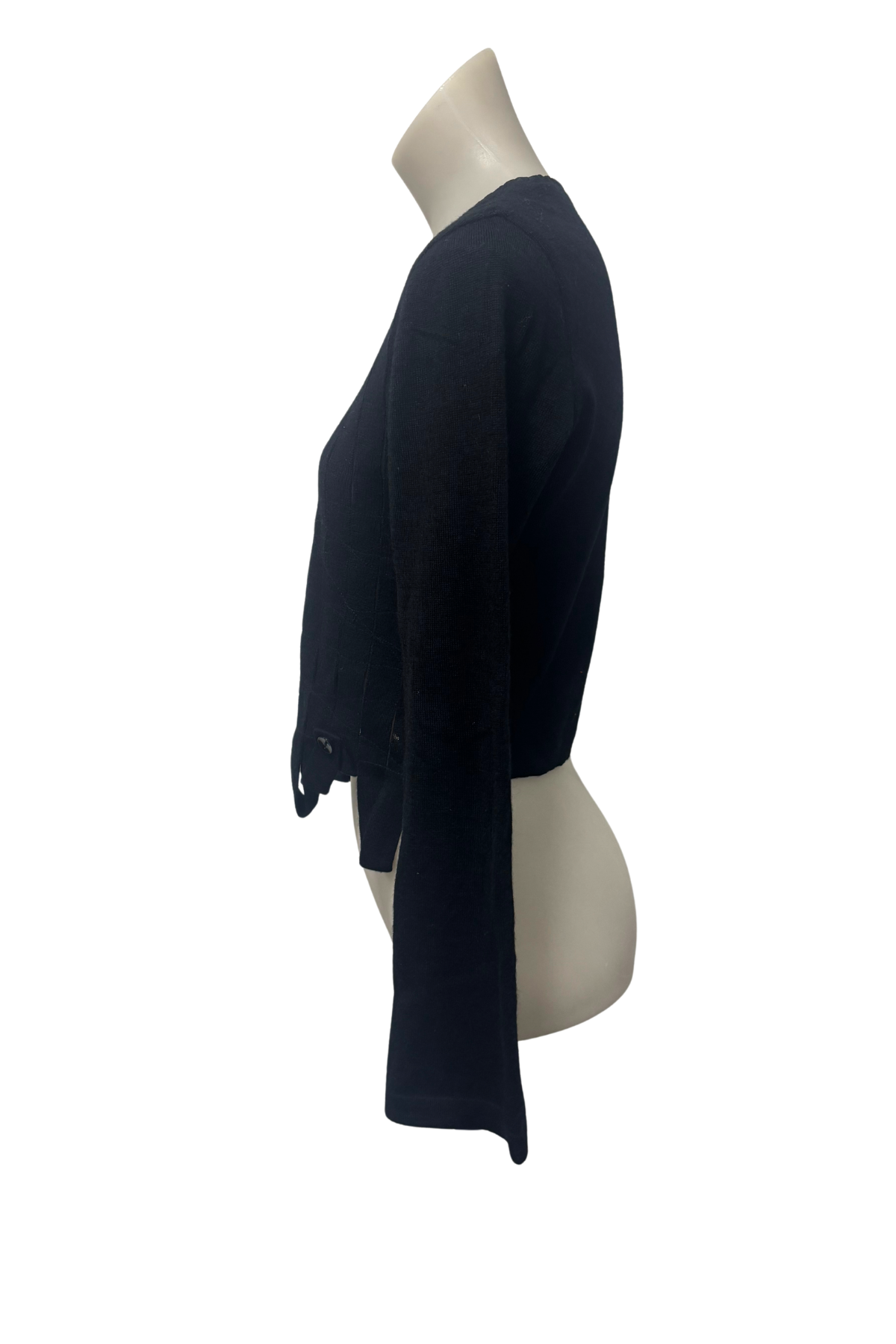 Joan Leach black woven strip knit blouse, 8