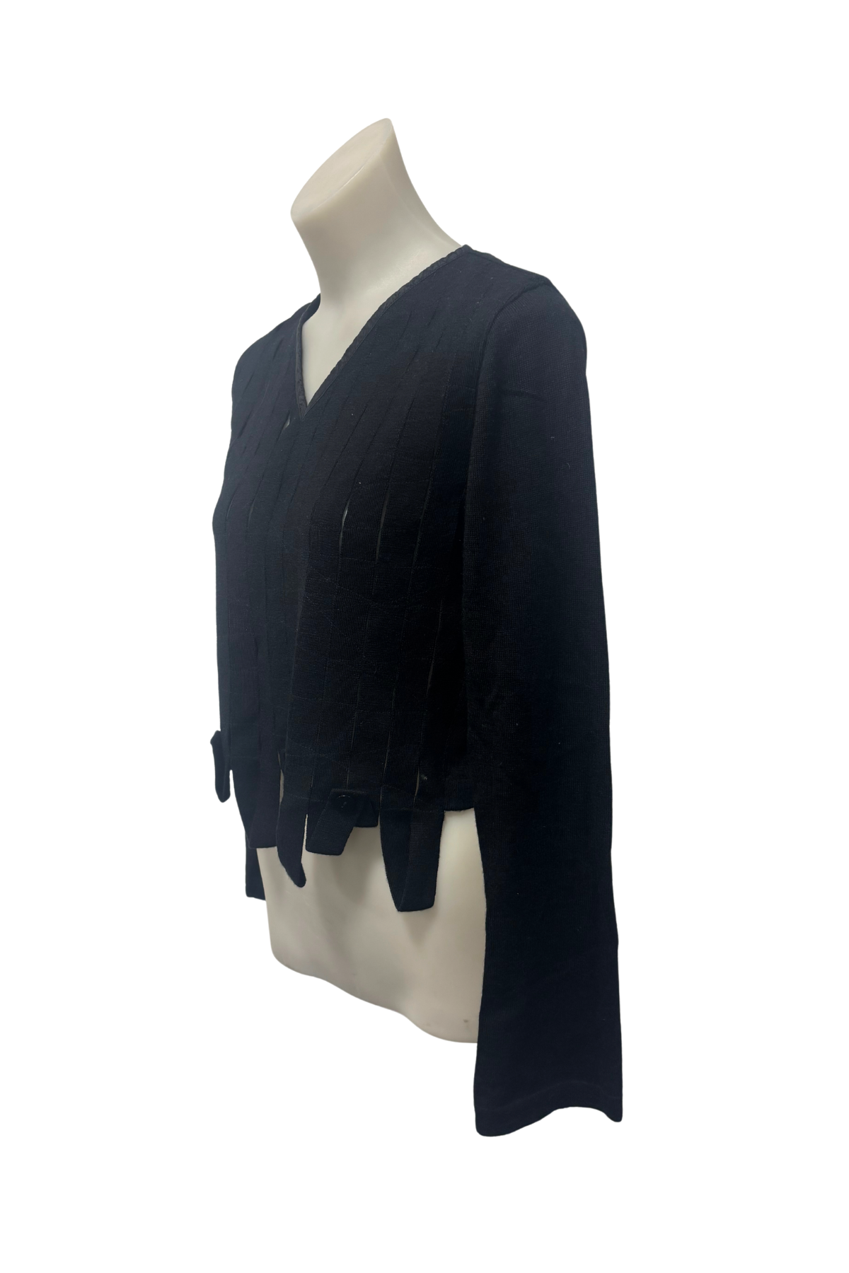 Joan Leach black woven strip knit blouse, 8
