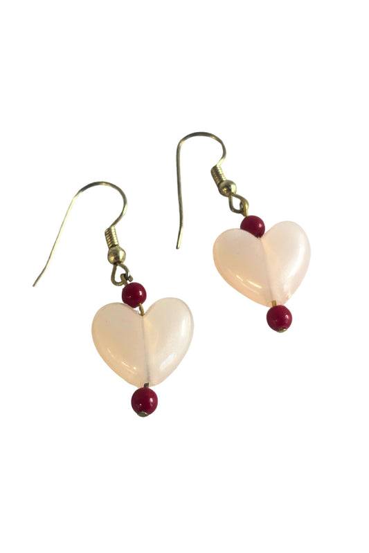 Retro beaded heart dangly earrings
