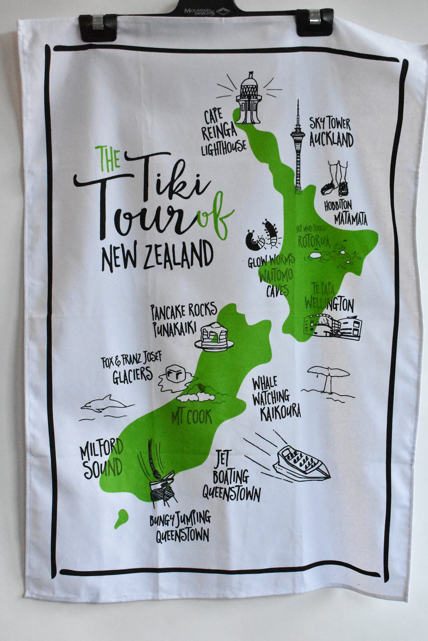 Tiki tour of NZ tea towel