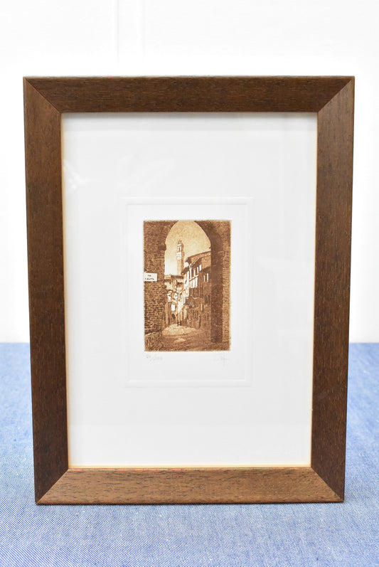 Wood framed signed etching of St Joseph Arch, Tuscany by Giorgio Ferrari, edition 60/100