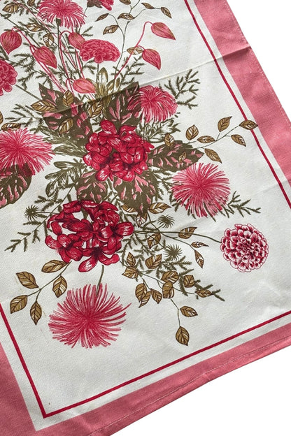 Vintage pink + green bunch of flowers tea towel