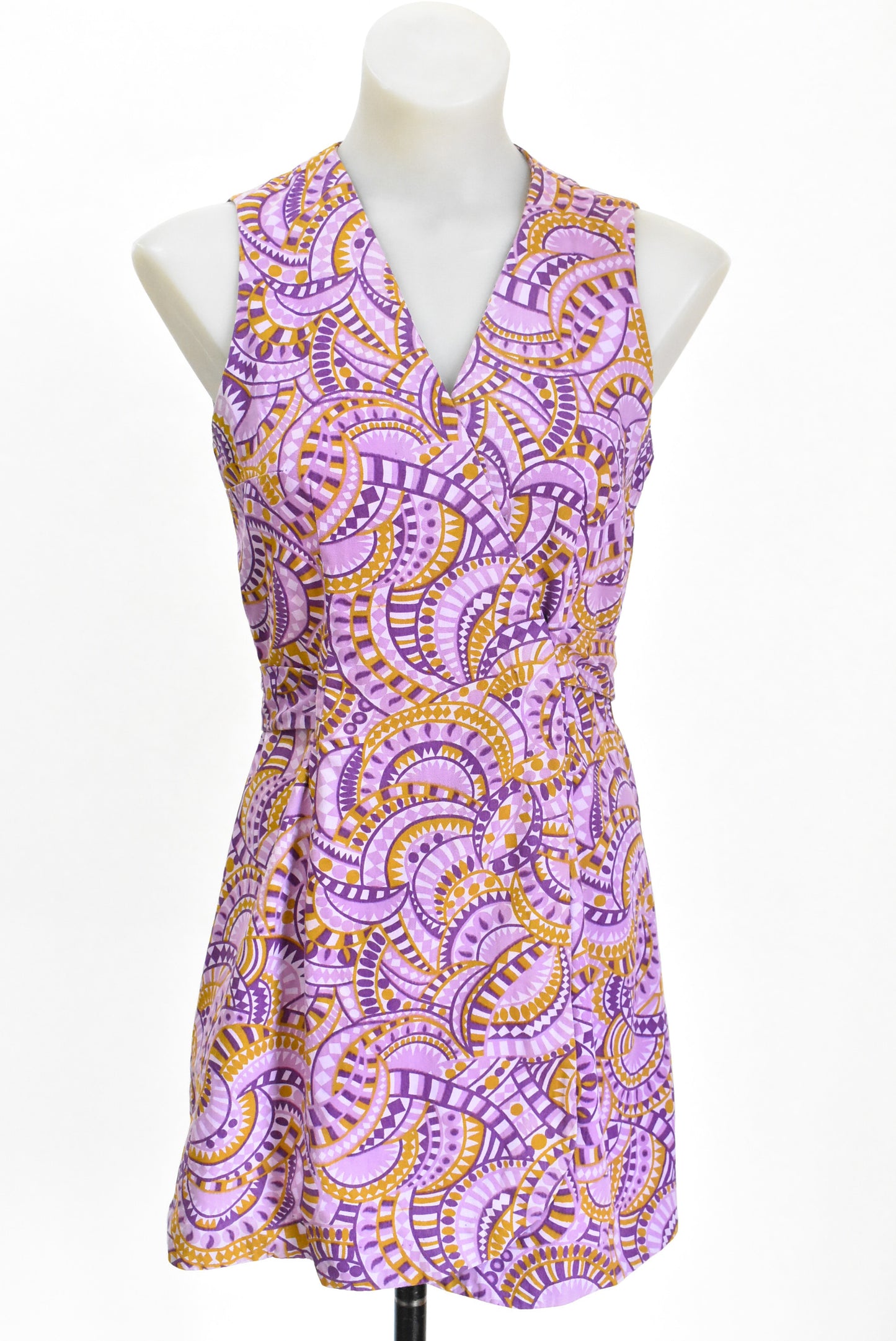 Retro purple and gold wrap around dress/top, M