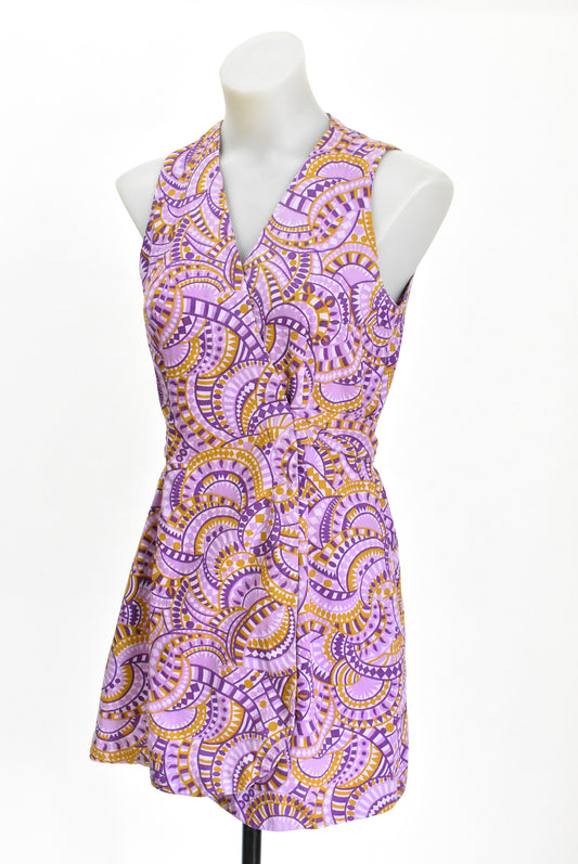 Retro purple and gold wrap around dress/top, M