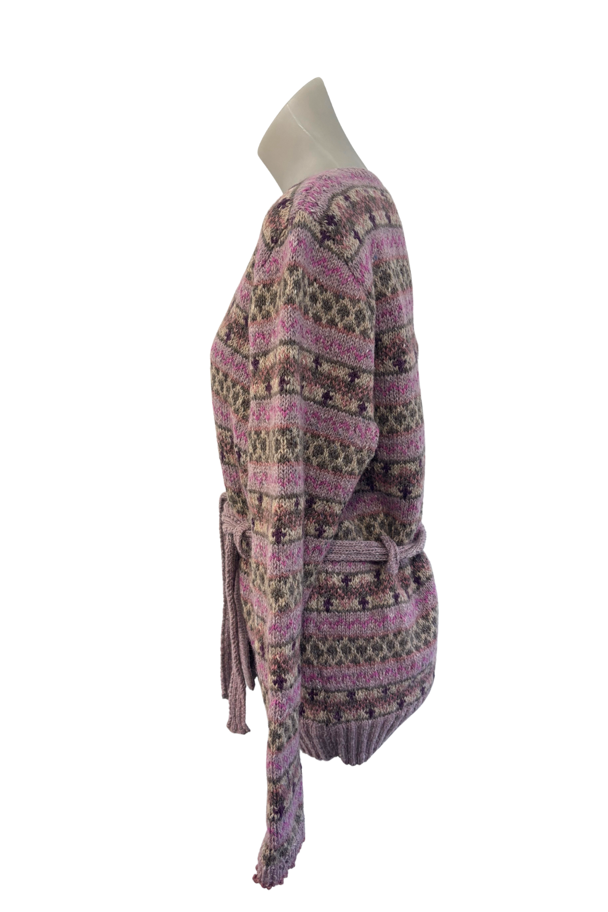 Handknit patterned tie up cardigan