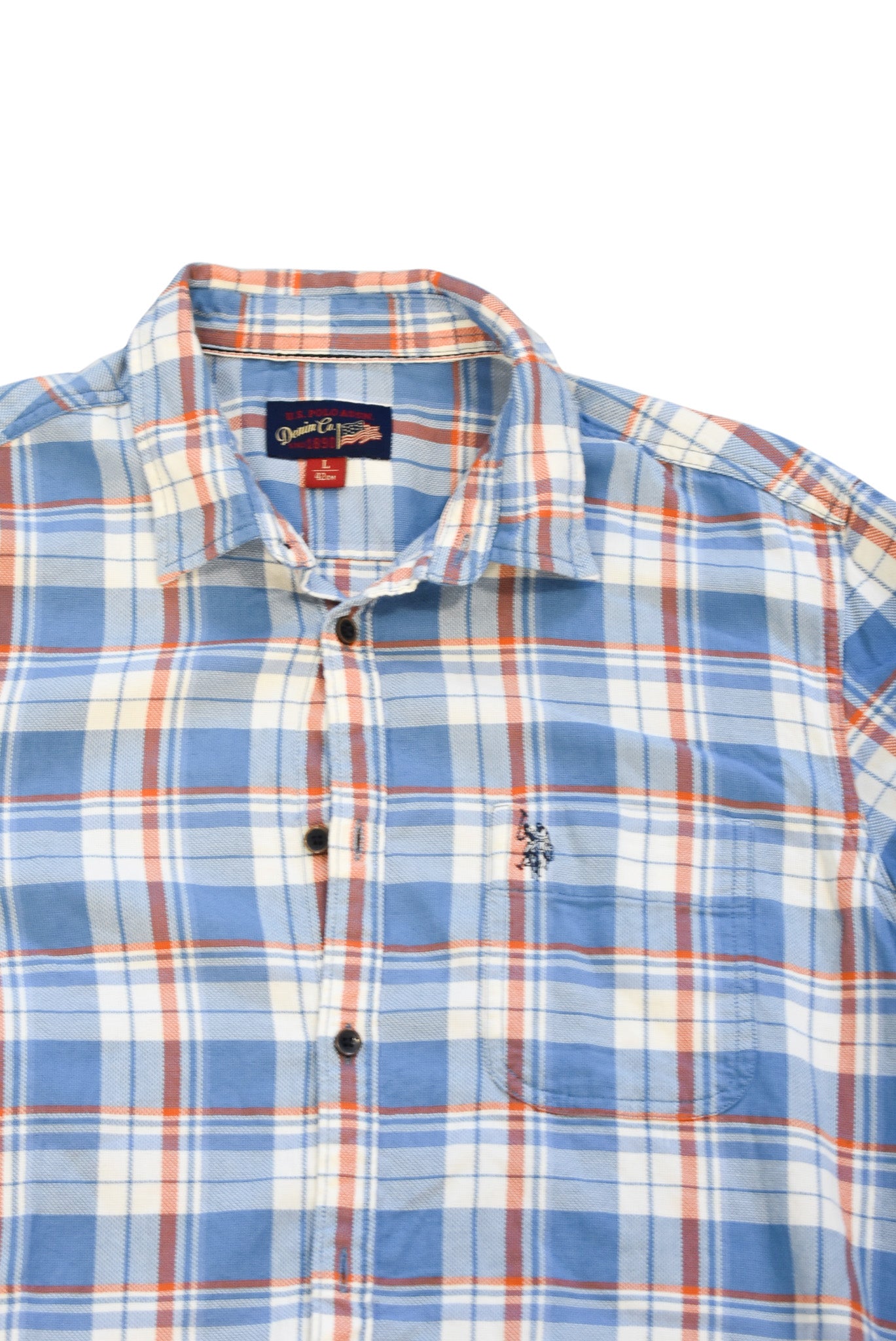 US Polo ASSN button down plaid shirt, L