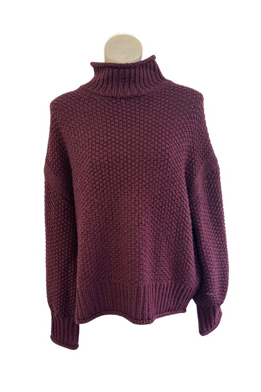 Oversized chunky dark mauve knit jumper, L
