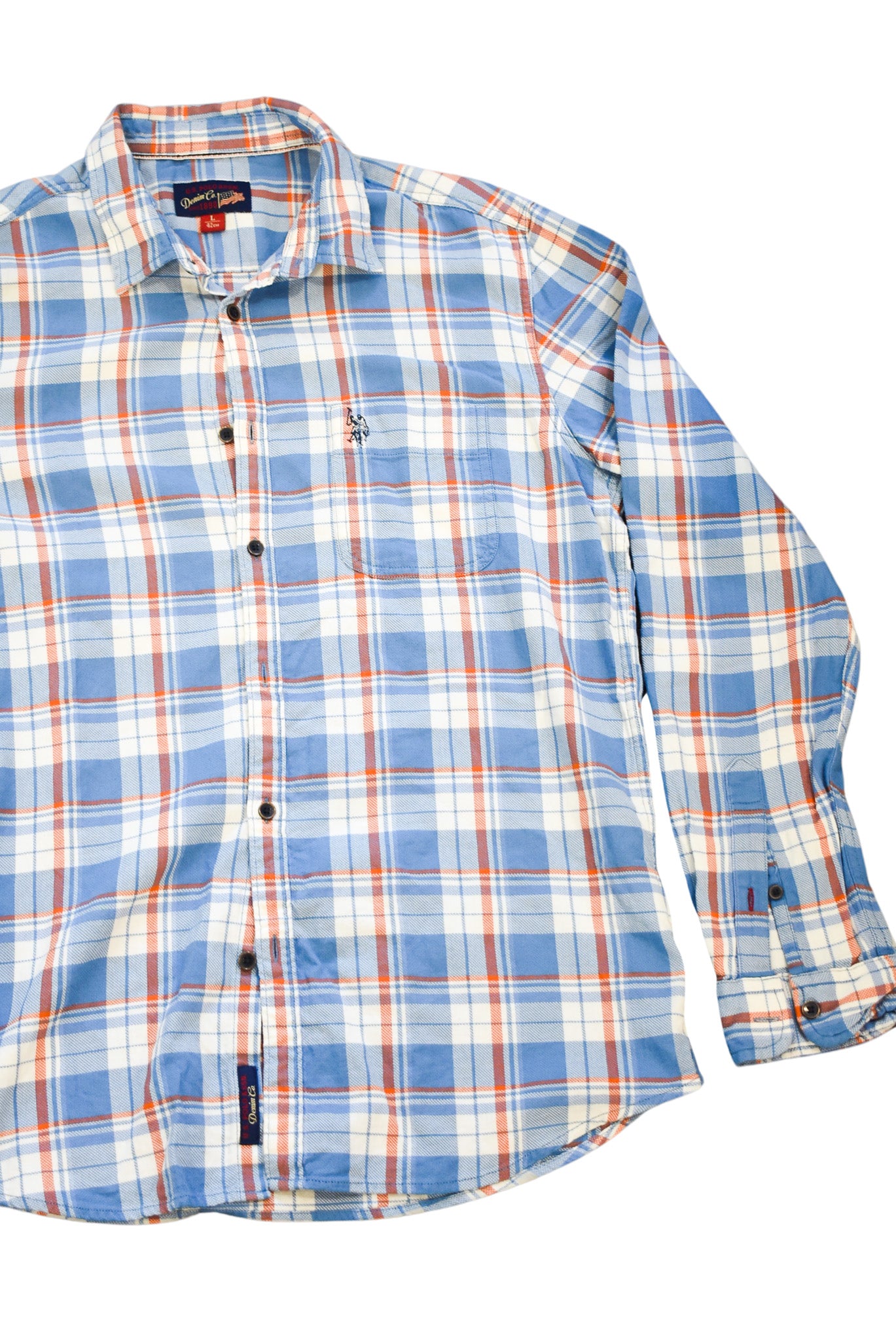 US Polo ASSN button down plaid shirt, L