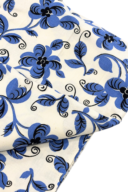 Blue + black bold floral fabric