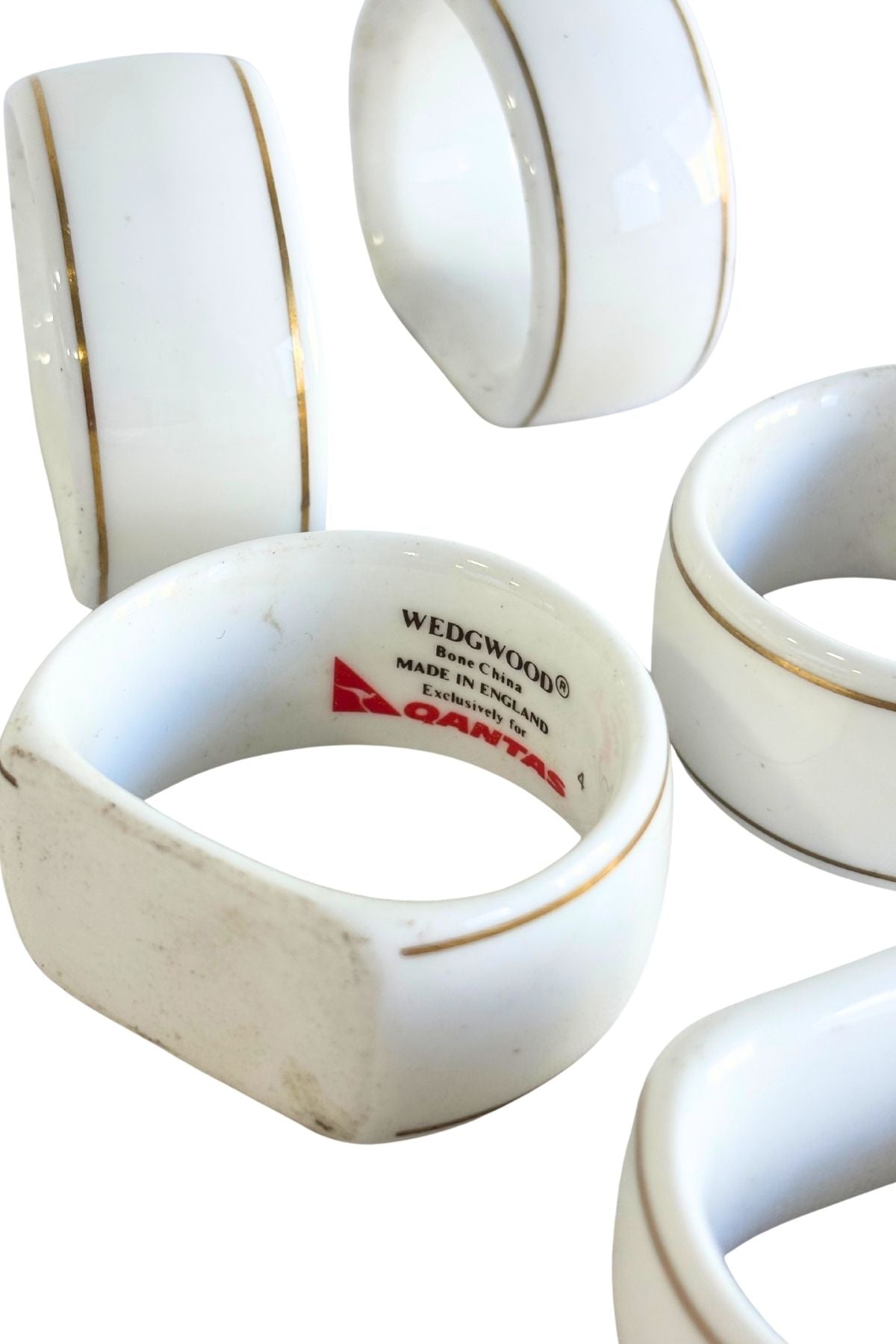 Wedgewood Bone China UK made Qantas napkin rings x5