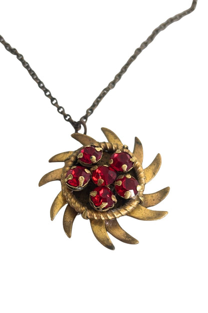 Vintage blazing sun faux ruby necklace