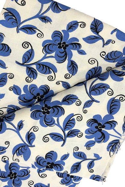 Blue + black bold floral fabric
