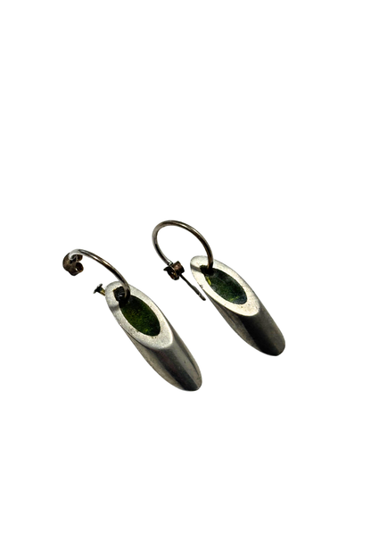 Retro green glass mini half hoop earrings
