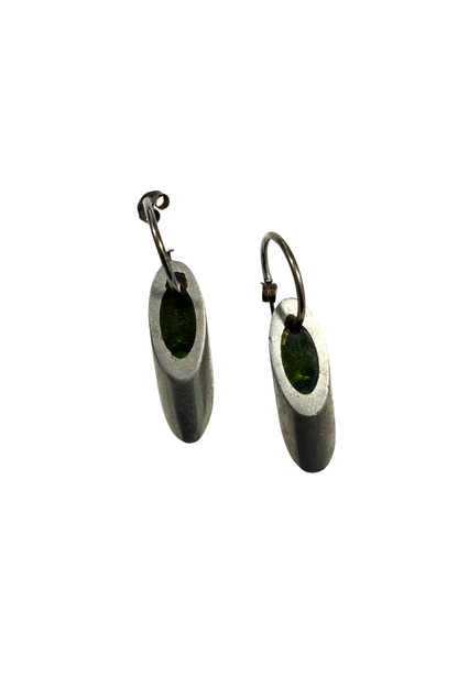 Retro green glass mini half hoop earrings