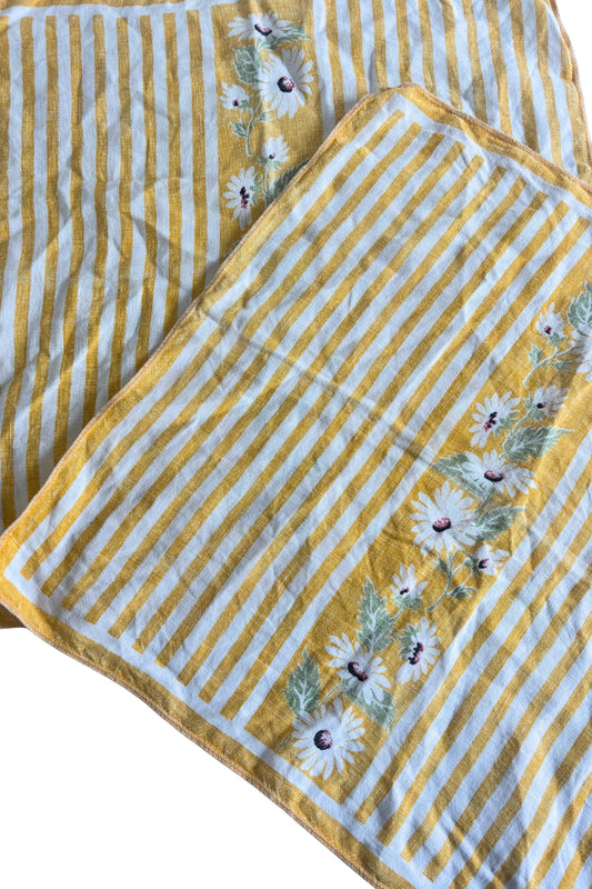Vintage yellow striped floral napkins