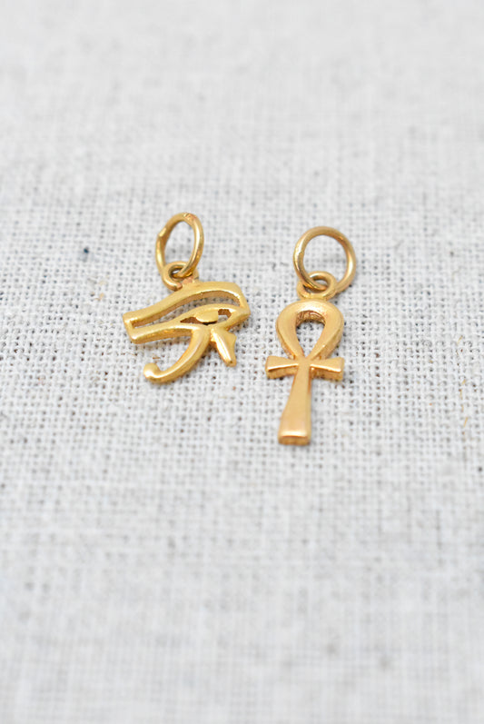 18k gold ancient Egyptian glyph charms x2