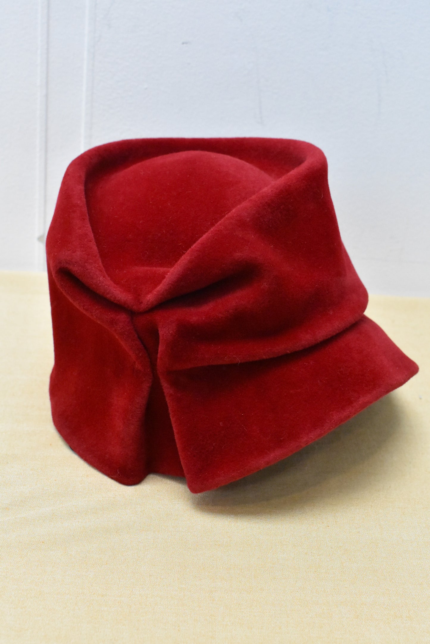 Vintage Knights Millinery NZ rich red velvet hat