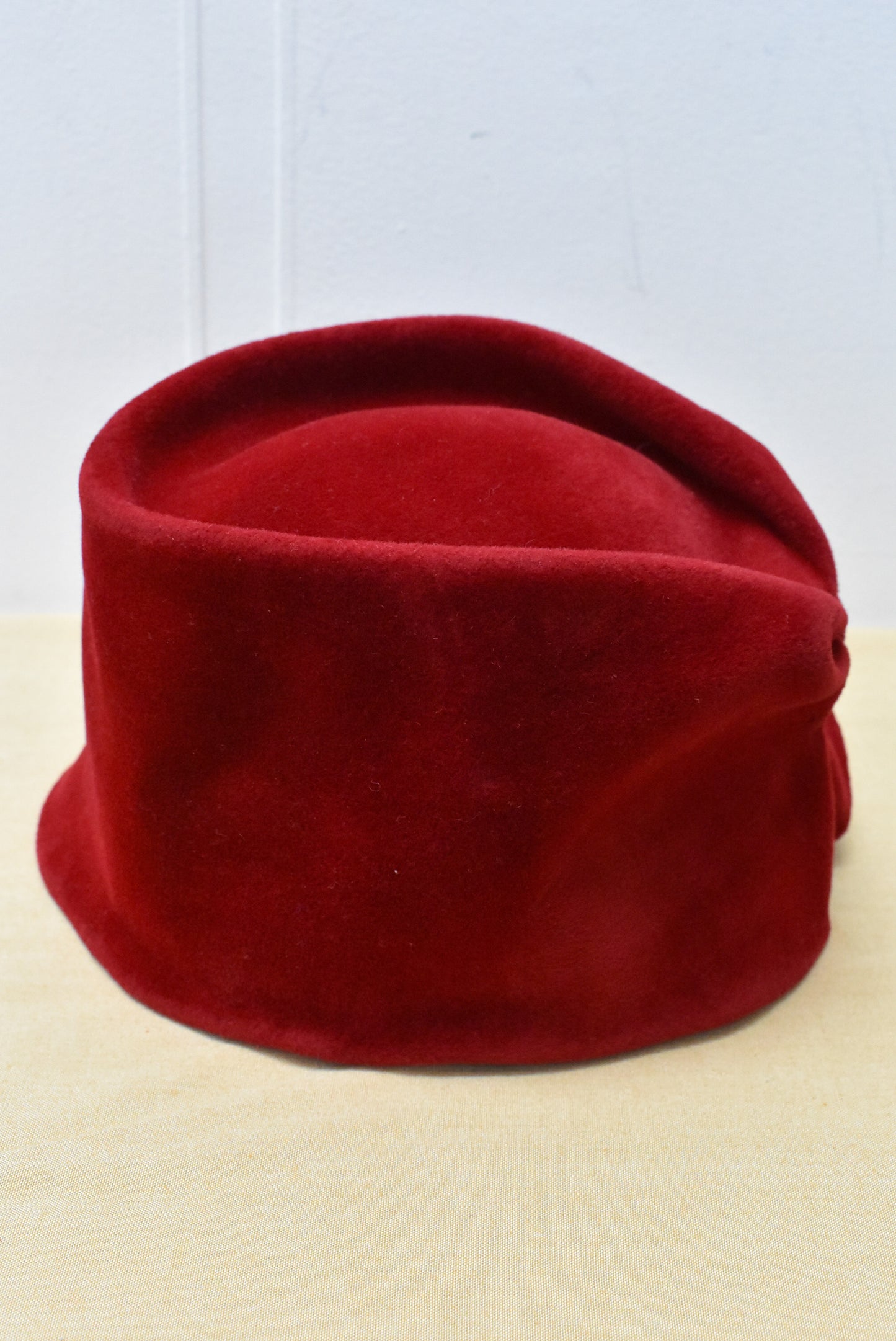 Vintage Knights Millinery NZ rich red velvet hat