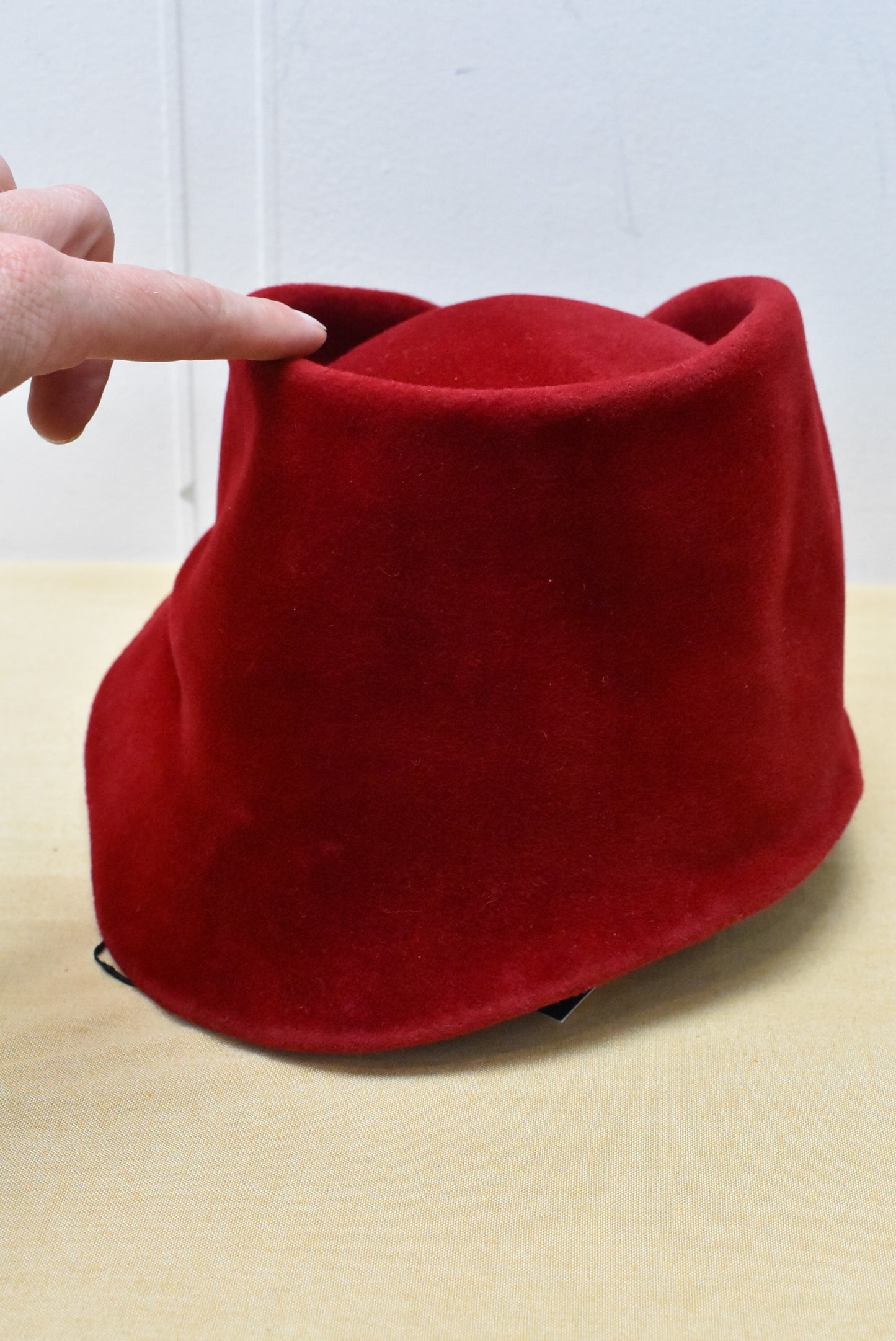 Vintage Knights Millinery NZ rich red velvet hat