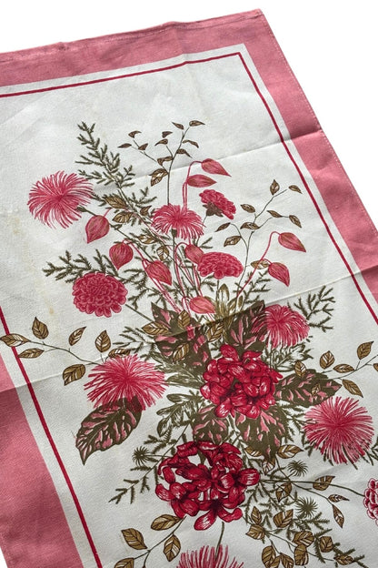 Vintage pink + green bunch of flowers tea towel