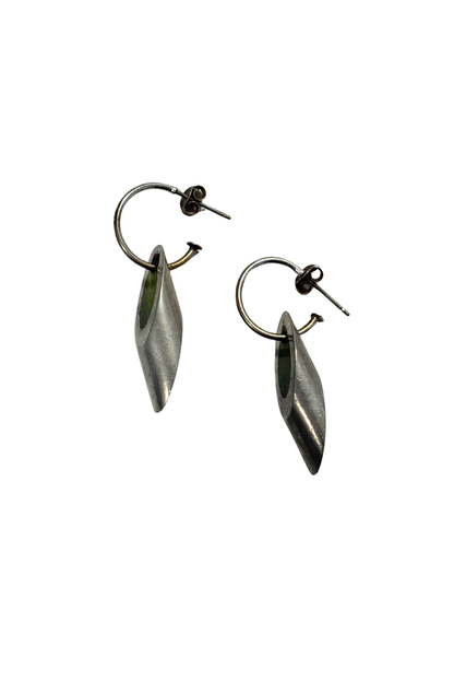 Retro green glass mini half hoop earrings