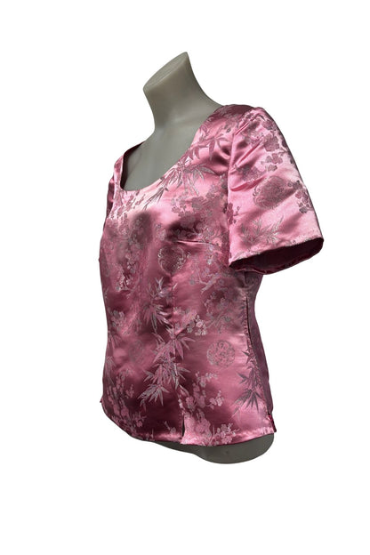 Handmade pink floral oriental blouse, 16