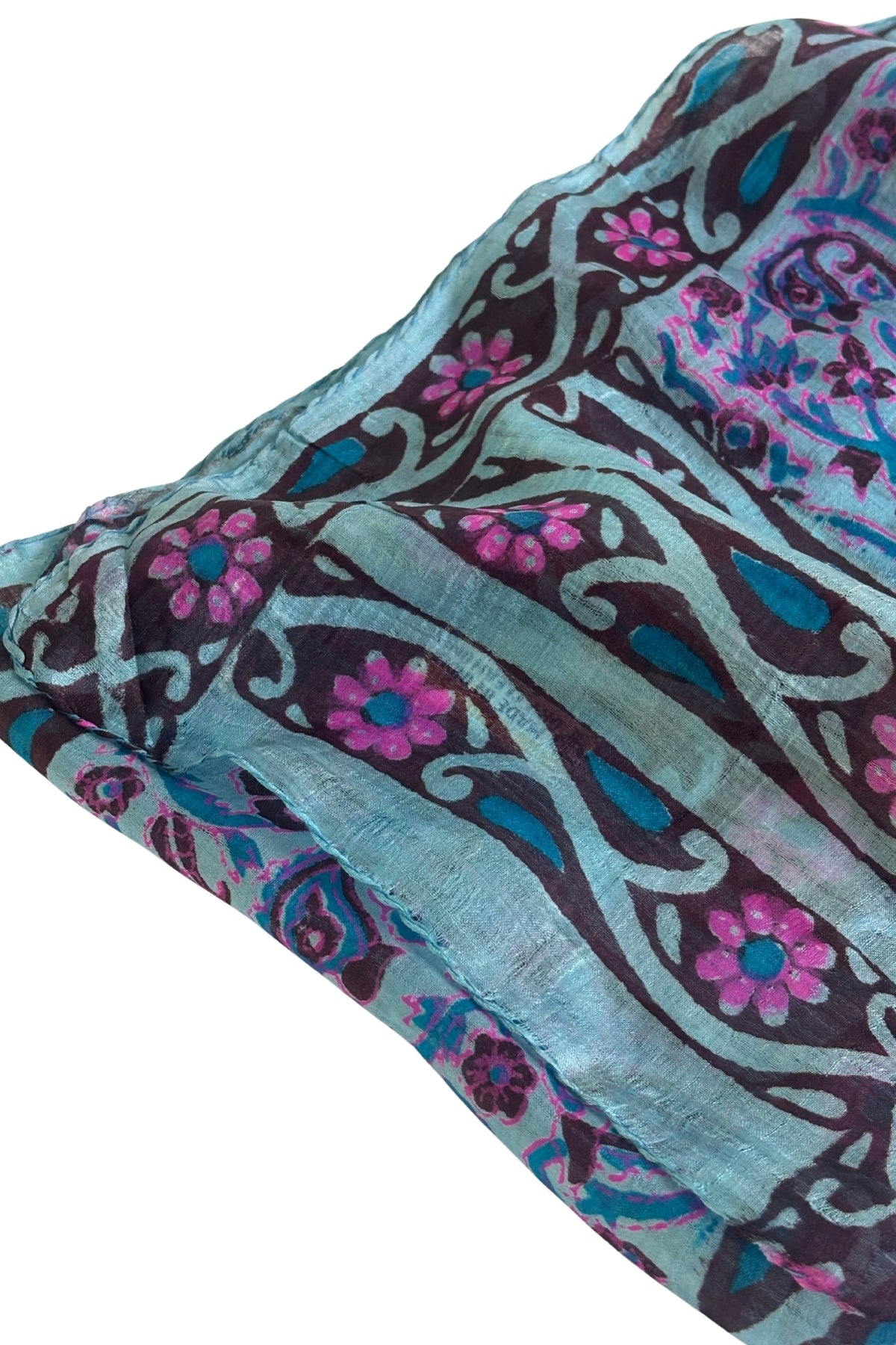 Pink + blue flowers silk scarf