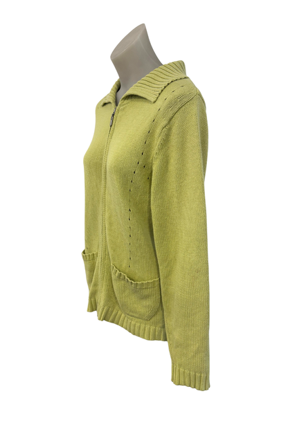 Twin Rivers lime green knit zip up jacket, S