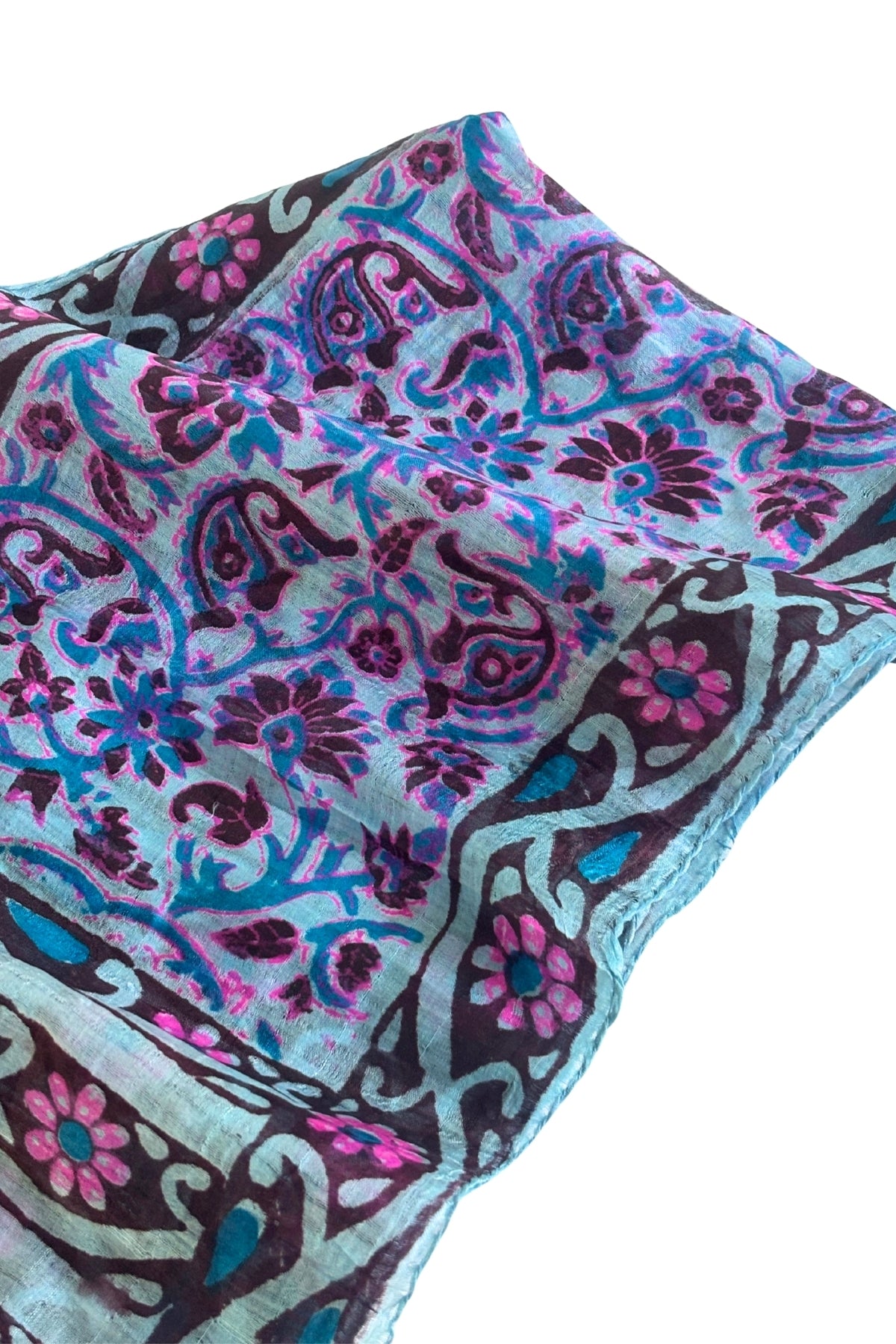 Pink + blue flowers silk scarf