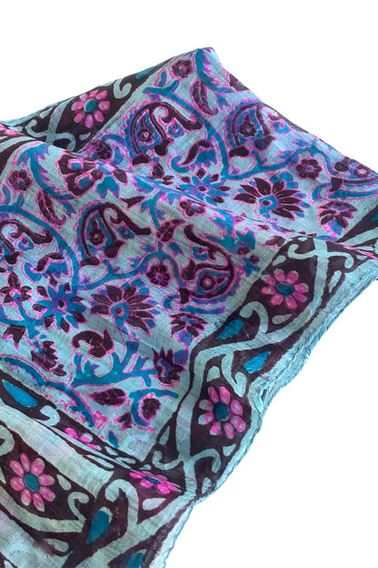Pink + blue flowers silk scarf