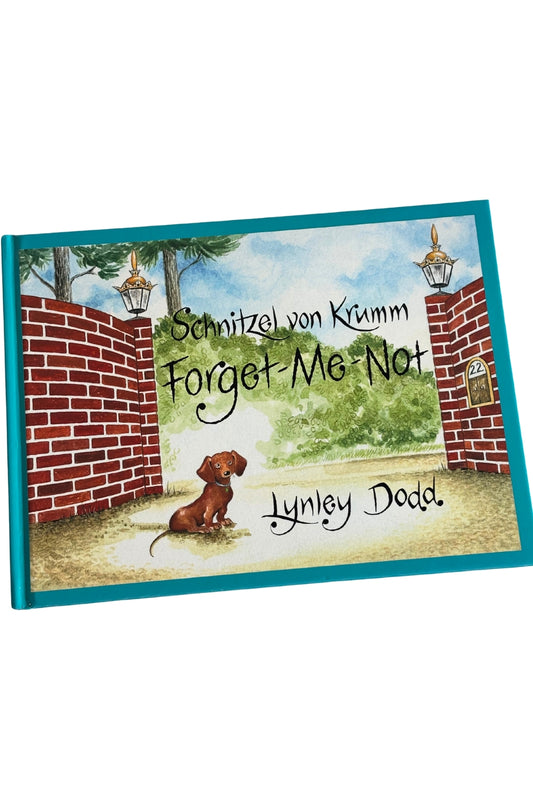Lynley Dodd childrens' book "Schnitzel Von Krum Forget Me Not"