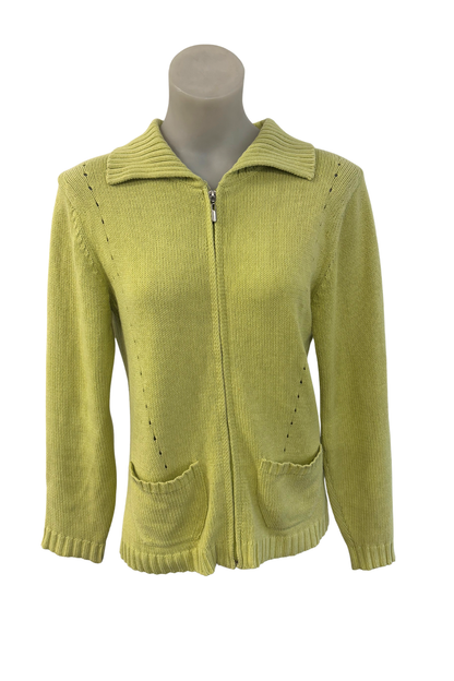 Twin Rivers lime green knit zip up jacket, S
