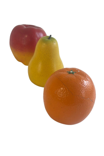 Vintage ceramic fruit in wire bowl