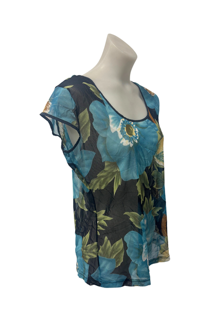 Silk Caress floral mesh blouse, XL
