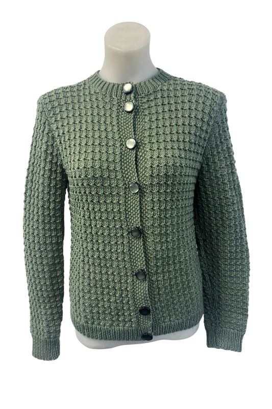 Handknit chunky forest green cardigan, M