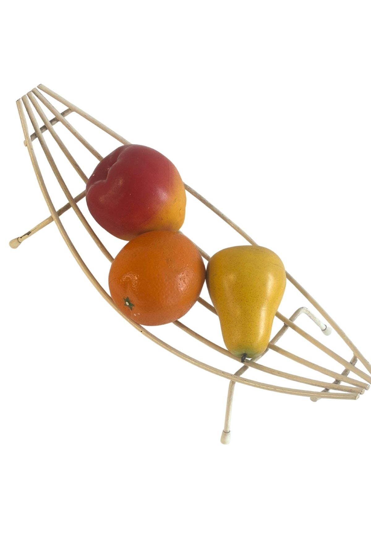 Vintage ceramic fruit in wire bowl