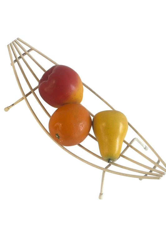 Vintage ceramic fruit in wire bowl