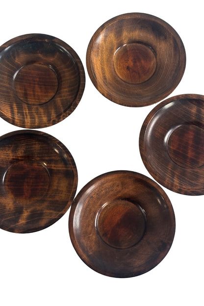 Small dark stained wooden side plates
