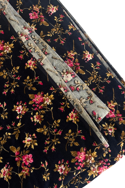 Dark navy pink floral corduroy fabric .9m x 7.5cm