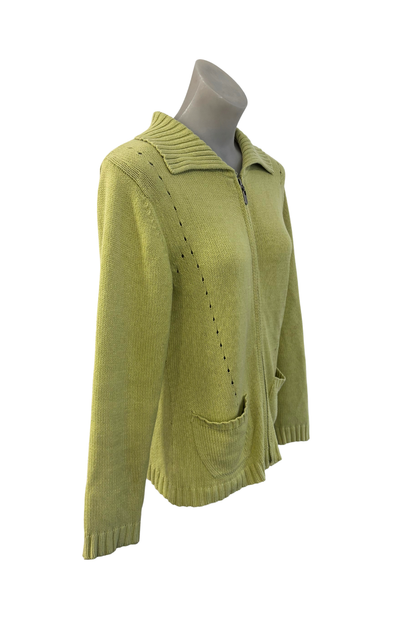 Twin Rivers lime green knit zip up jacket, S
