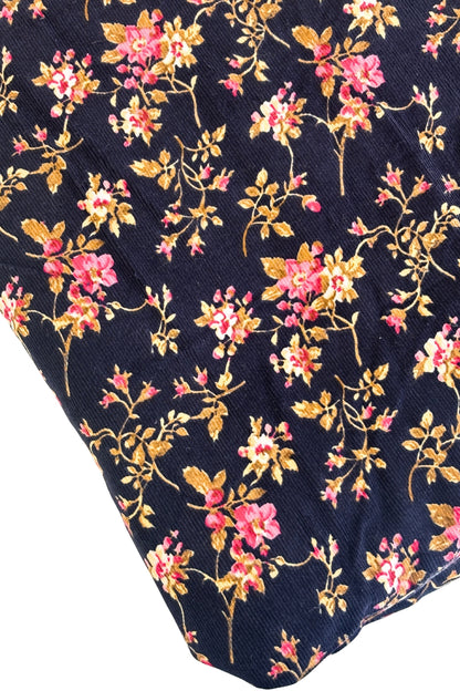 Dark navy pink floral corduroy fabric .9m x 7.5cm