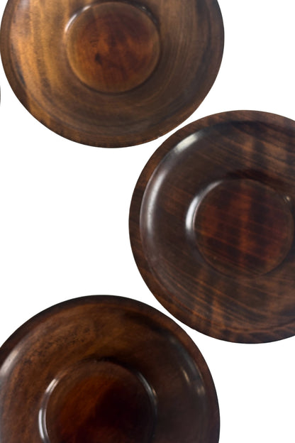 Small dark stained wooden side plates