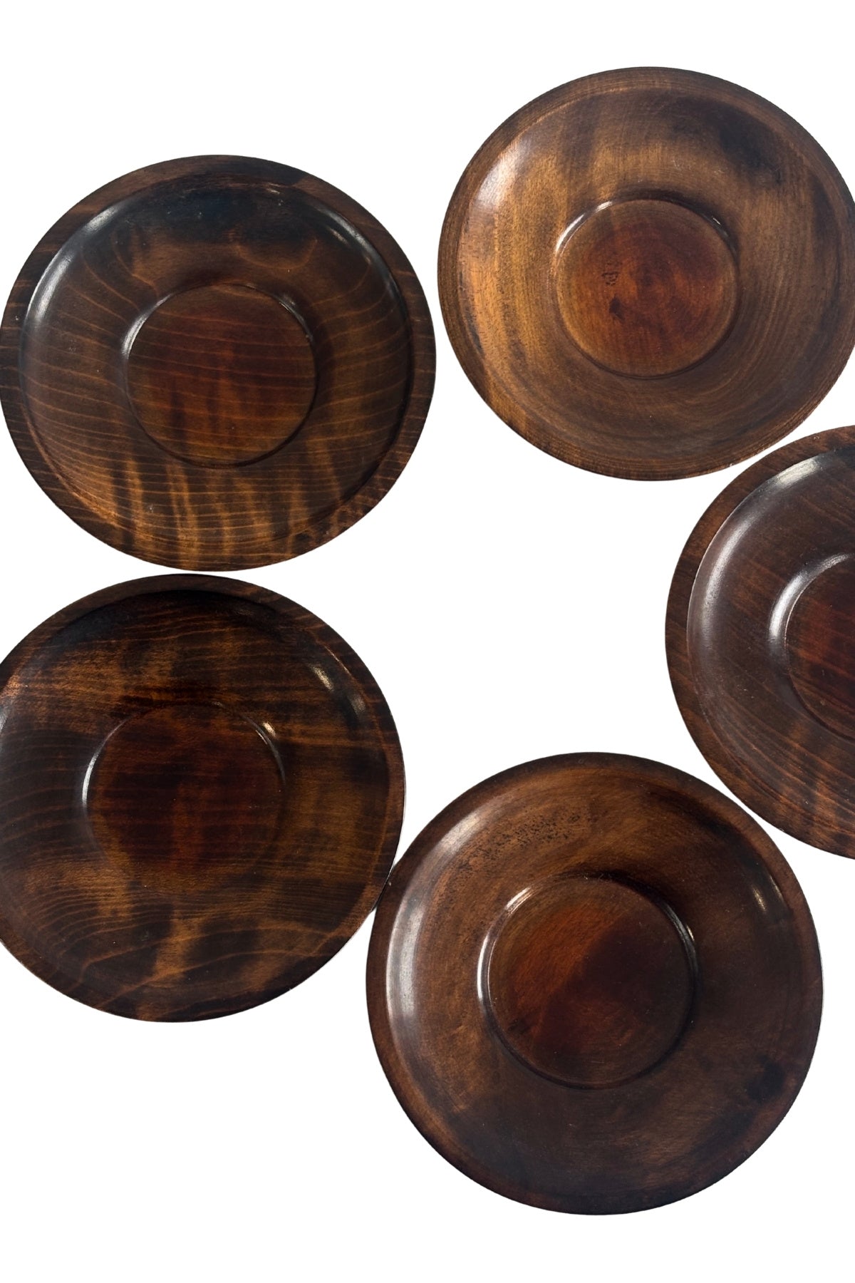 Small dark stained wooden side plates