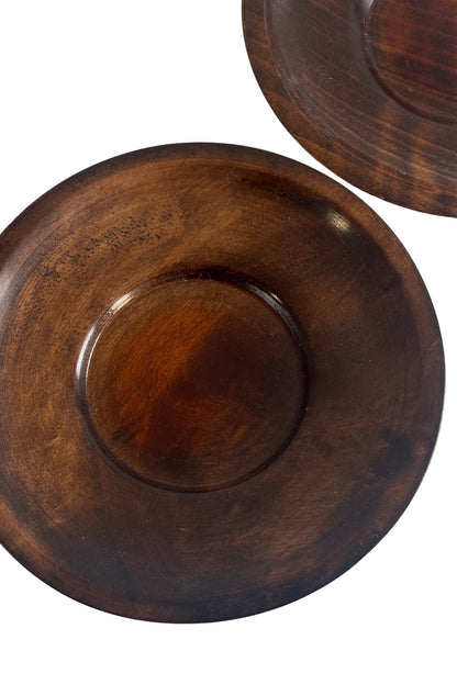 Small dark stained wooden side plates