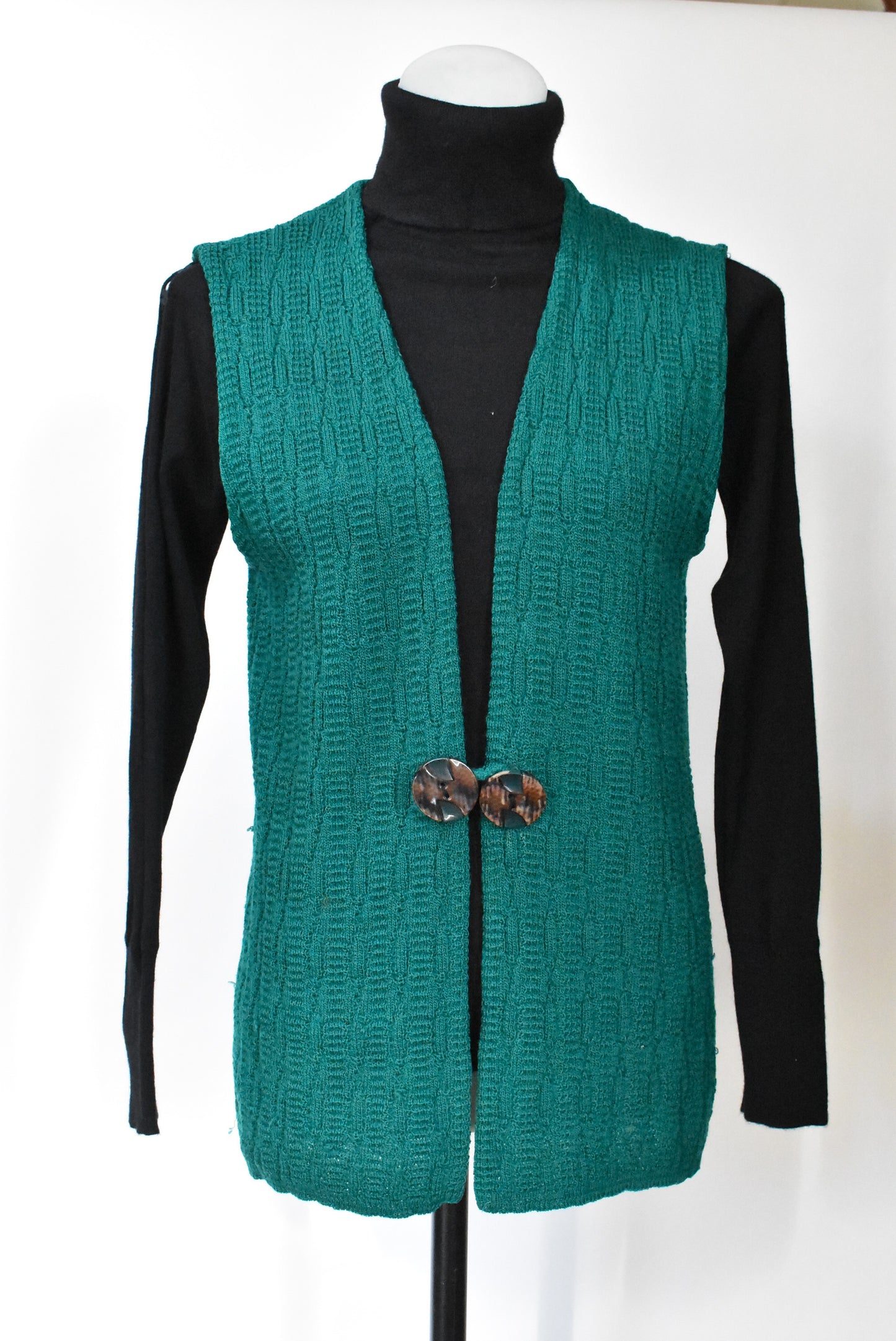 Green vest with funky button up, S/M