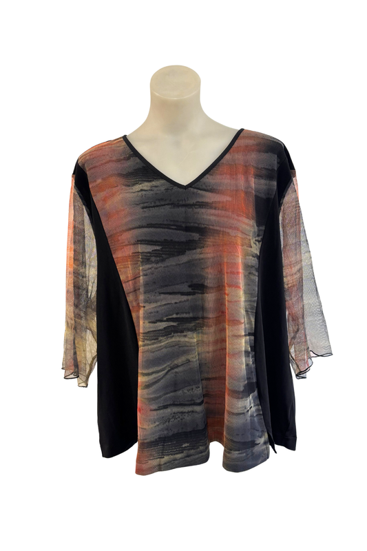 Kooky NZ made mesh watercolour blouse, XXL