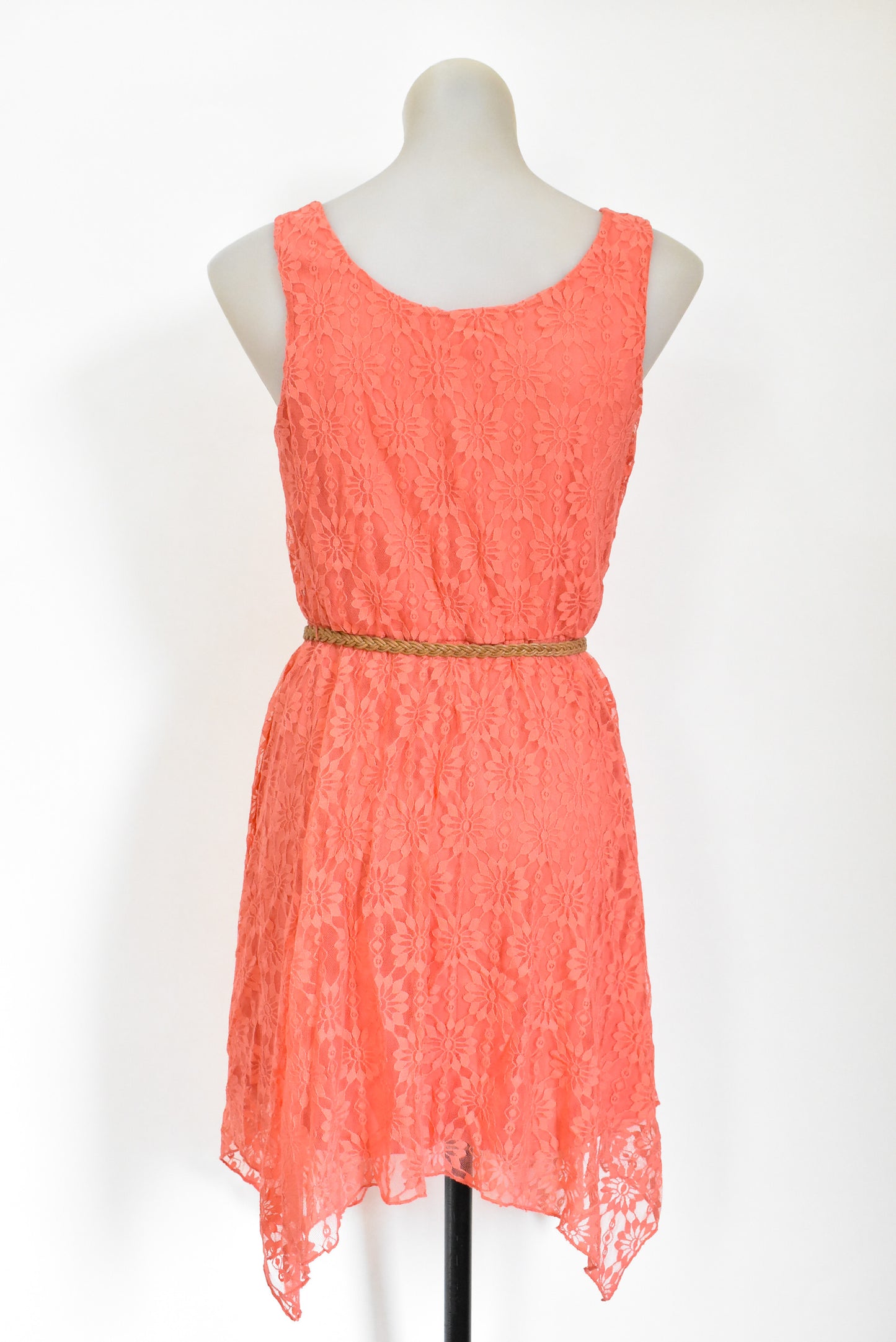 AUW lacey dress with braided belt, M