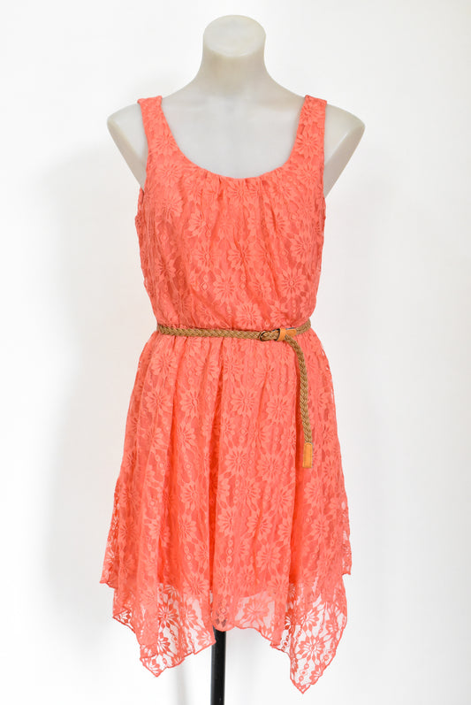 AUW lacey dress with braided belt, M