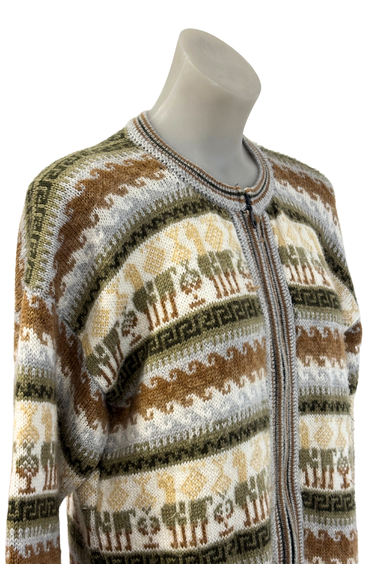 Handmade patterned knit full zip jumper, M