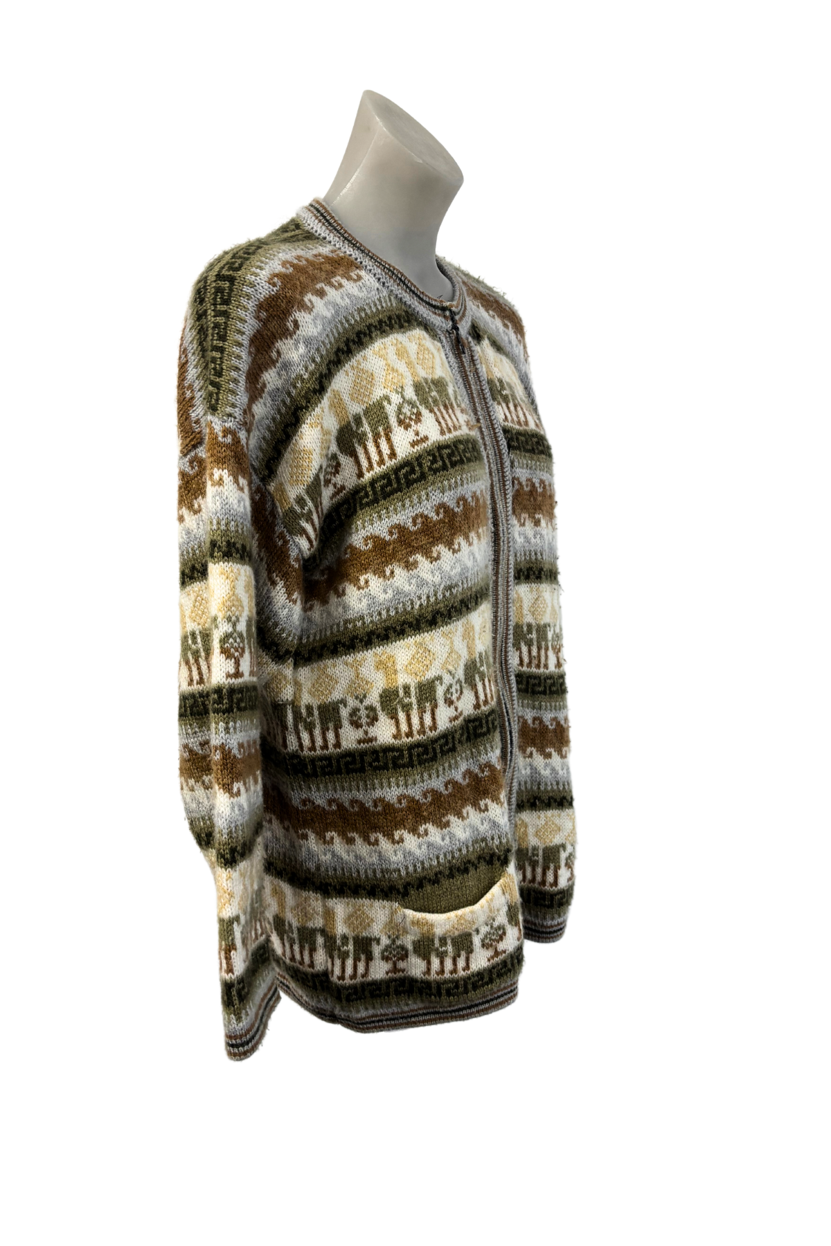 Handmade patterned knit full zip jumper, M